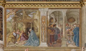 Navata centrale, quarto arco nord, Adorazione dei pastori, Circoncisione, Boccaccio Boccaccino 1516-17