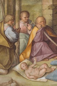 Navata Centrale, Quarta Campata Nord, Adorazione dei Pastori, Boccaccio Boccaccino 1516-17, (dettaglio) da Boccaccio Boccaccino
