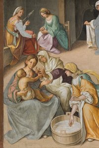 Navata centrale, seconda campata nord, Nascita della Vergine (dettaglio)