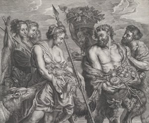 Diana che ritorna dalla caccia, accompagnata da cani e dalle sue ninfe a sinistra, due satiri, ca. 1640-59 da Boetius Adams Bolswert