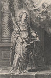 Santa Caterina con foglie di palma e una spada, due putti sopra con una corona di alloro, ca. 1625-59 da Boetius Adams Bolswert