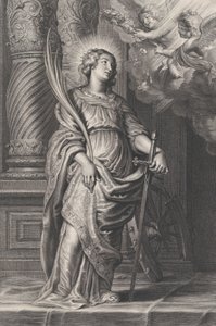 Santa Caterina che tiene foglie di palma e una spada, due putti sopra che tengono una corona..., ca. 1625-59 da Boetius Adams Bolswert