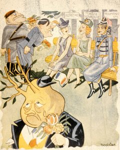 Cartone animato che raffigura la Germania che corteggia donne, come personificazioni di Austria, Cecoslovacchia e Romania