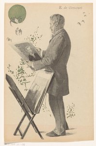 Edmond de Goncourt guarda una stampa, accanto a lui un supporto per stampe da Boileau