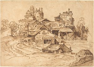 Veduta di una città italiana (dopo Tiziano o Domenico Campagnola) da Bolognese 17th Century