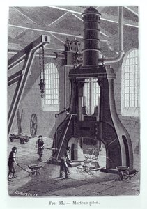 Il Martello a Vapore di Le Creusot, illustrazione per un libro sulle macchine industriali, c. 1880 da Bonnafoux