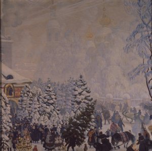 Mercato di Natale, 1918 da Boris Mikhailovich Kustodiev