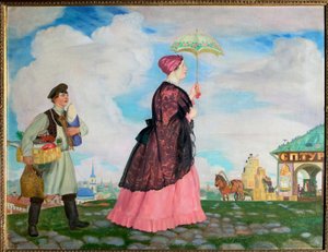Donna del mercante con i suoi acquisti da Boris Mikhailovich Kustodiev