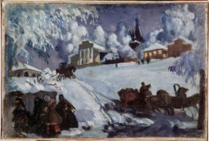 Inverno, slitte da Boris Mikhailovich Kustodiev