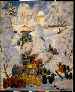 La grande benedizione delle acque durante la festa della Teofania da Boris Mikhailovich Kustodiev