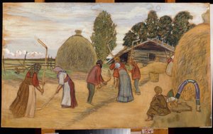 La trebbiatura del raccolto da Boris Mikhailovich Kustodiev