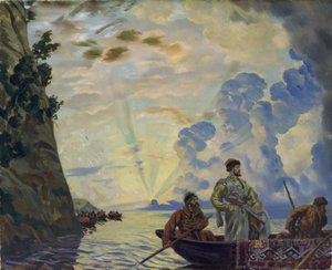 Il capo cosacco Stepan Razine in una barca da Boris Mikhailovich Kustodiev