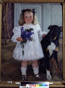 Ritratto della figlia Irina con il cane Shumka da Boris Mikhailovich Kustodiev