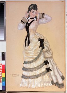 Progetto di costume femminile per la pièce teatrale "Lupo e Pecore" di Aleksandr Ostrovskij da Boris Mikhailovich Kustodiev