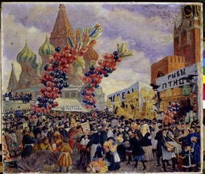 Una fiera sulla Piazza Rossa del Cremlino a Mosca da Boris Mikhailovich Kustodiev