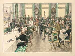 La colazione tradizionale per commemorare la battaglia di Telish in cui il reggimento delle guardie Egerski partecipò il 12 ottobre 1877 da Boris V. de Heroys