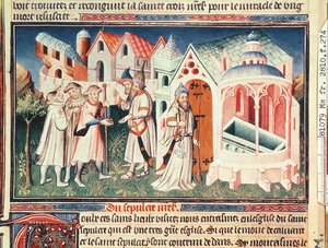 Pellegrini davanti alla Chiesa del Santo Sepolcro di Gerusalemme, dal 