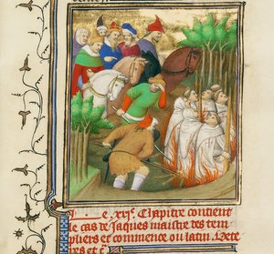 I Cavalieri Templari bruciati alla presenza di Filippo il Bello e dei suoi cortigiani da Boucicaut Master,