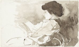 Donna che legge, di profilo