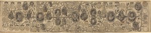Albero genealogico con ritratti di Enrico VII, Enrico VIII, Elisabetta, Giacomo e Carlo da British 17th Century