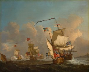 Uno yacht reale con una flotta che si mette in moto con una brezza, c.1720 da British School