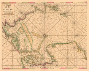 Carta del Mare del Nord: Norvegia fino allo Stretto di Dover, c.1700 (incisione colorata) da British School