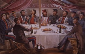 Cena di Natale durante la Guerra di Crimea, ufficiali britannici e alleati davanti a Sebastopoli