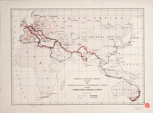 Mappa generale delle linee telegrafiche tra Europa, India, Australia e Cina da British School