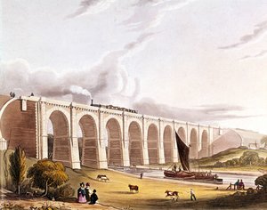 Rivoluzione industriale: vista del viadotto ferroviario che attraversa la valle di Sankey. Tavola tratta da 