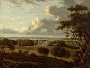 Paesaggio vicino alla costa (vista di una villa con il mare in lontananza) da British School