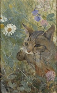 Un gatto con un giovane uccello in bocca, 1885 da Bruno Andreas Liljefors