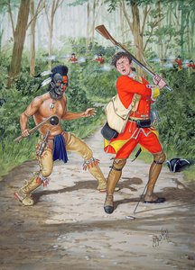 Un guerriero Huron contro un soldato del 44° Reggimento di Piedi nel 1755, da un insieme di sei tableaux