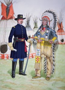 Il capo Nuvola Rossa degli Oglala Sioux offre la pipa della pace a un ufficiale del 5° reggimento di cavalleria statunitense alla firma del trattato di Fort Laramie del 1868, da una serie di sei tableaux