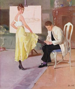 Artista che ammira il piede della sua modella (litografia a colori)