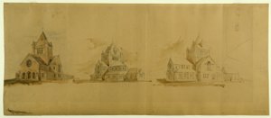 Chiesa di San Gabriele, Chicago, Illinois, schizzi prospettici da Burnham and Root