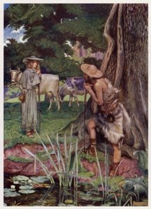 "Verso la città di Walsingham / La strada è difficile da percorrere" (litografia a colori) da Byam (after) Shaw