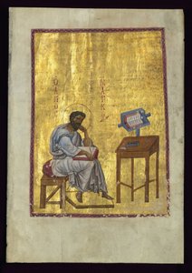 Evangelista Marco seduto nel suo studio da Byzantine