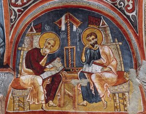 Evangelisti Luca e Matteo che scrivono i Vangeli, Karanlik Kilise (Chiesa Oscura) (XII-XIII secolo), Goreme (Patrimonio dell