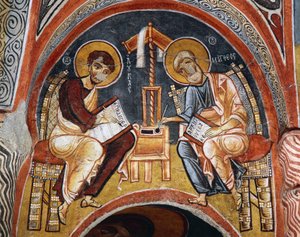 Evangelisti Marco e Giovanni che scrivono i Vangeli, Karanlik Kilise (Chiesa Oscura) (XII-XIII secolo), Goreme (Patrimonio dell