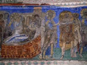 Guarigione della suocera di Simon Pietro e del paralitico, affresco bizantino (XII secolo), Tokali Kilise (Chiesa della Fibbia) (XII-XIII secolo), Goreme (Patrimonio dell