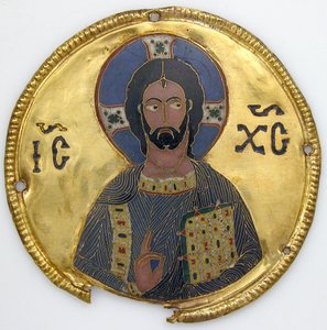 Medaglione con Cristo da una cornice di icona, c.1100 (oro, argento e smalto cloisonné) da Byzantine