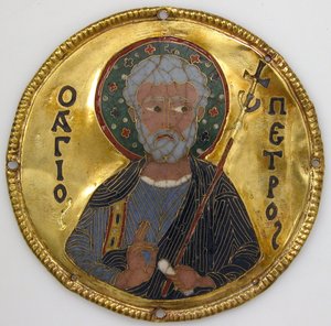Medaglione con San Pietro da una cornice di icona, c.1100 (oro, argento e smalto cloisonné) da Byzantine
