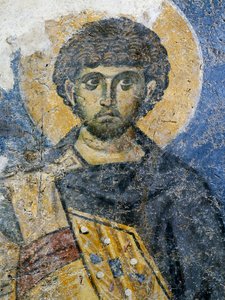Mercurio di Cesarea, frammento di affresco da Santa Maria di Costantinopoli (oggi Moschea Odalar), Istanbul, Turchia. Civiltà bizantina da Byzantine