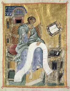 San Marco che scrive il suo Vangelo (foglio di un salterio) (pergamena) da Byzantine