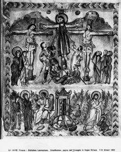 Crocifissione e la Resurrezione, dai Vangeli di Rabula, 586 d.C. da Byzantine School