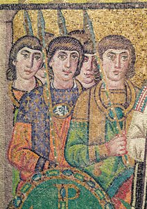 Le guardie della suite di Giustiniano (mosaico) (dettaglio) da Byzantine School