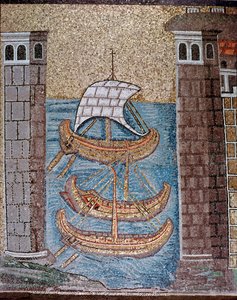 Vista delle barche nel porto di Classe (dettaglio di mosaici, VI secolo) da Byzantine School