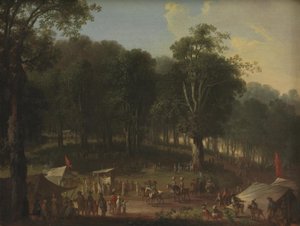 Una troupe di artisti arriva alla fiera di Dyrehavsbakken vicino al Parco dei Cervi, a nord di Copenaghen da C.A. Lorentzen