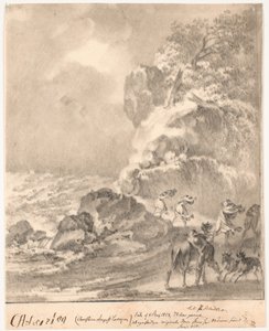 Costa rocciosa con figure nella tempesta da C.A. Lorentzen
