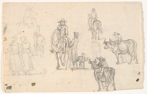 Schizzi con contadini, cavalli e mucche da C.A. Lorentzen